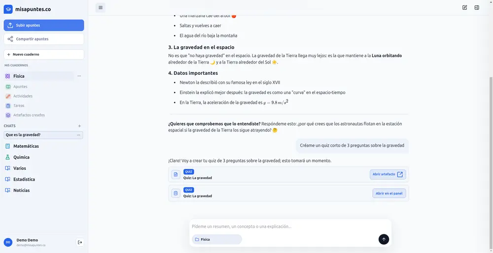 Artefato de quiz gerado no chat