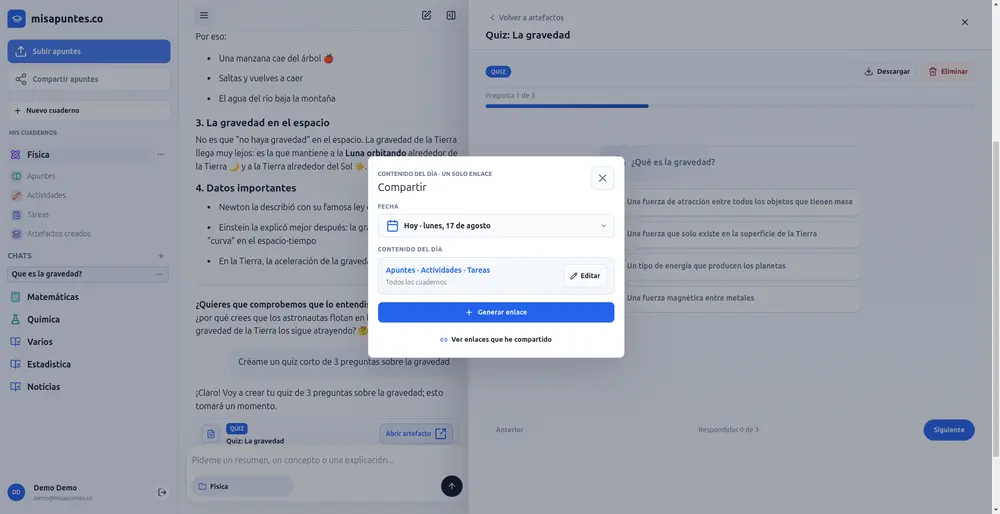 Modal para compartilhar apontamentos com um link